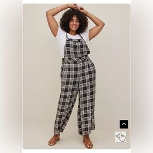 Womens Torrid Wide Leg Stretch Crepe Jumper Black White Plaid Size 2 (20)